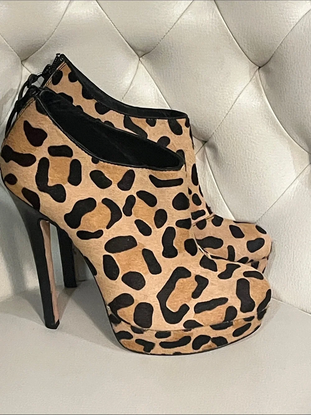 House of Harlow 1960 Leopard Print Platform Booties Tan Black Size 8 EU 38.5